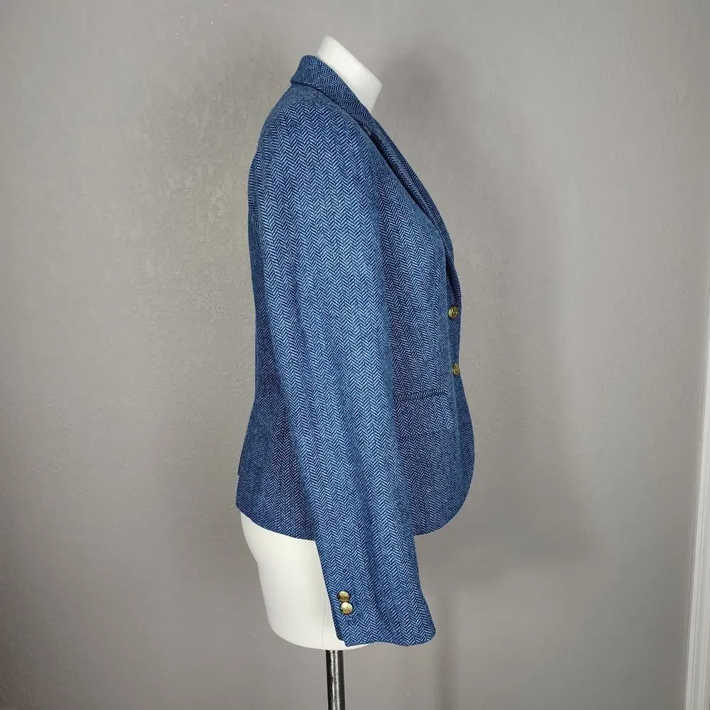 J.Crew Factory Herringbone Wool-blend Schoolboy Blue Blazer Size 10 - Picture 4 of 14